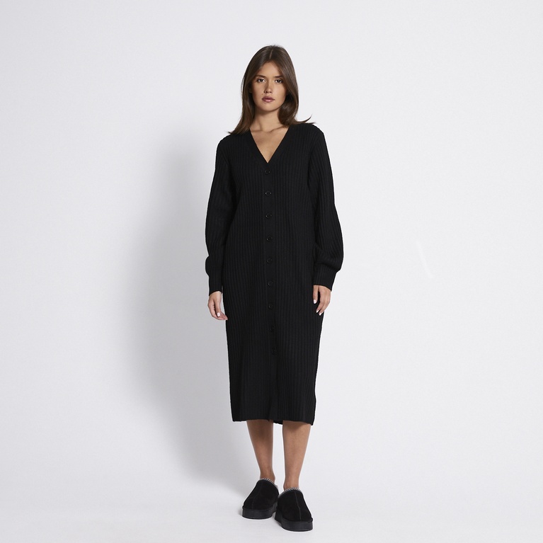 Ribbed knit cardigan dress "Lindsey" Black